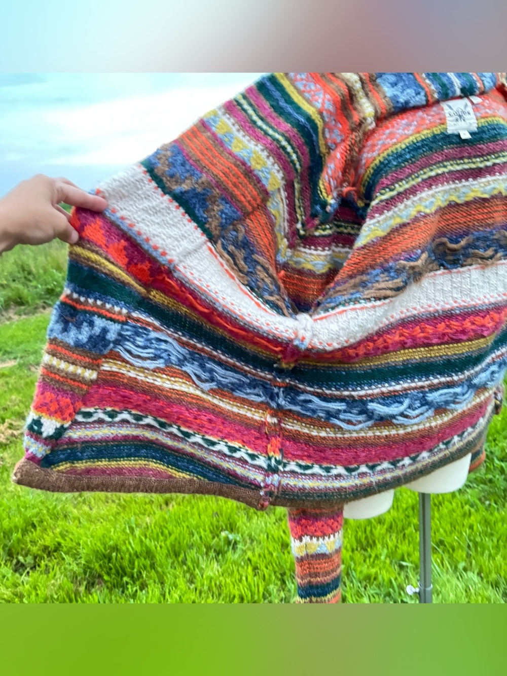 Fair Isle Womens Chunky Cardigan Sweater M Boho Indie Southwestern Concho Tassel - Picture 9 of 16